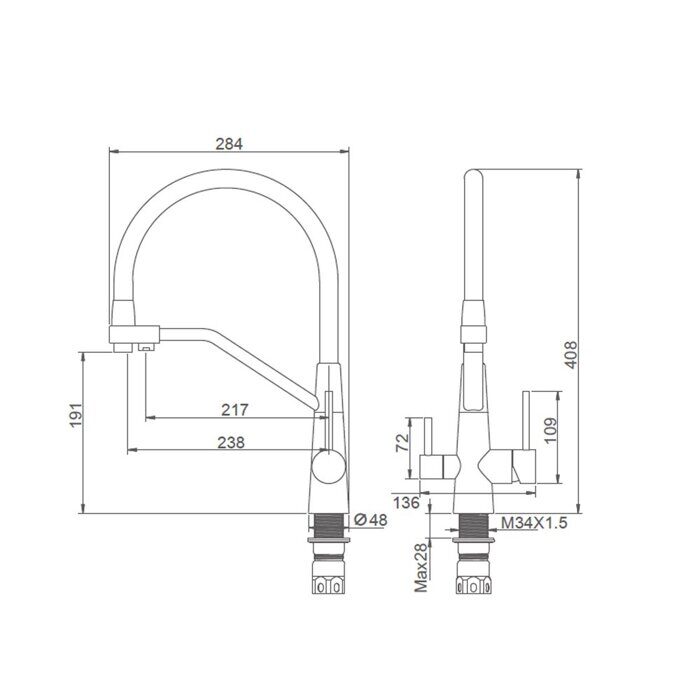 S71.62.07 Splenka Смеситель для кухни с подключением к фильтру питьевой воды, серый
