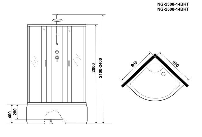 Niagara Classic NG-2308-14BK, душевая кабина без крыши 90х90х210см, матовое стекло, высокий поддон