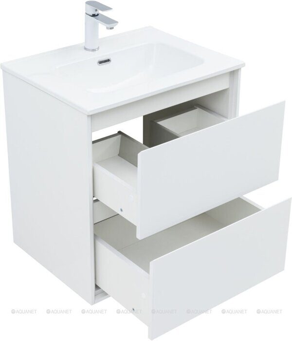 Милан 60 тумба белый глянец для ванной комнаты с накладной керамической раковиной Flash 605*465*195 Aquanet