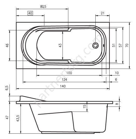 Колумбия прямоугольная акриловая ванна Riho140х70см