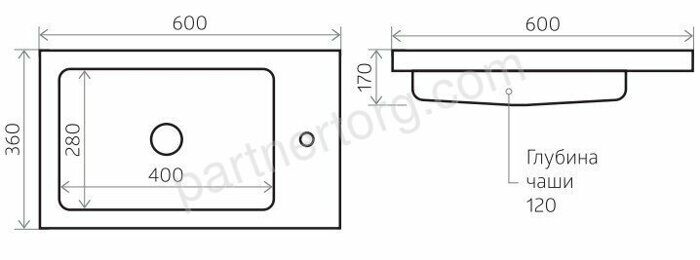 Эдос 60, 600х360 кварцевый умывальник в ассортименте