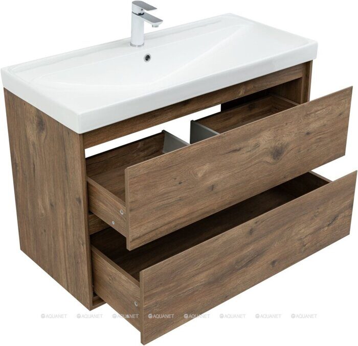 Милан 100 тумба дуб рустикальный для ванной комнаты с накладной керамической раковиной Flash 1015*465*195 Aquanet