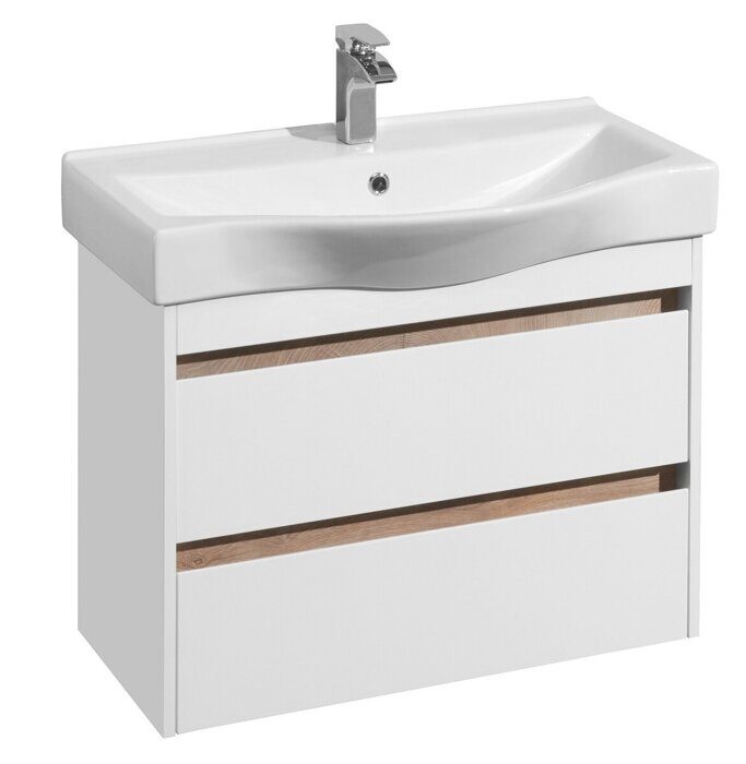 Нортон 80 см тумба белая/дуб эндгрейн для ванной комнаты с раковиной Беверли 80 Aquaton