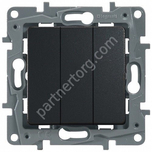 Legrand Etika выключатель 3-х клавишный 10АX 250В, с винтовыми зажимами, цвет антрацит