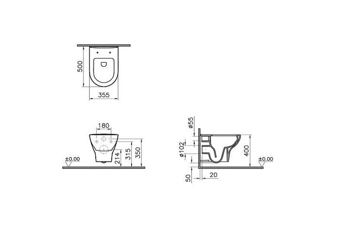 Подвесной безободковый унитаз Zentrum Vintra