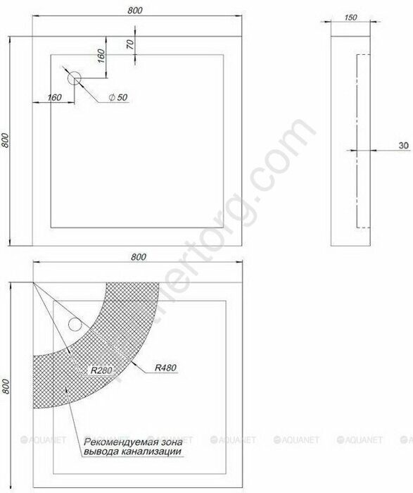 Aquanet HX108 душевой поддон 80х80 см, белый