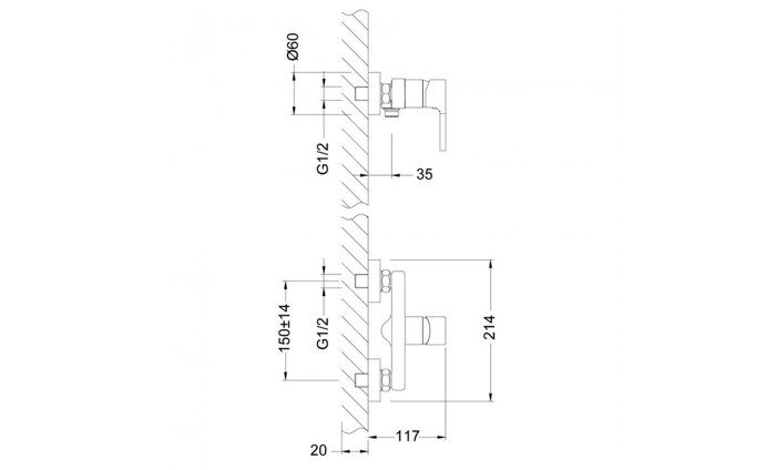 Aura LM0603C, смеситель для ванны и душа, с однофункциональной лейкой, хром Lemark