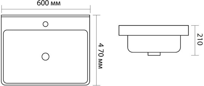 Ирис раковина накладная 600*470*210 мм черная матовая с отверстием под смеситель Aquanet