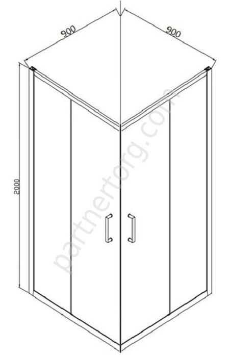 Line Bravat Г-образное душевое ограждение 900x900x2000, две раздвижные двери Easy clean