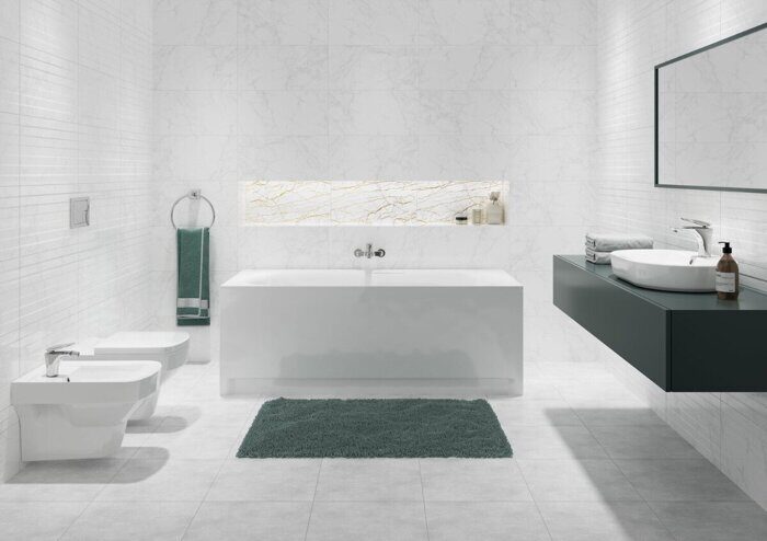 Calacatta KTL052 настенная плитка белая глянцевая рельеф 30х60см Cersanit