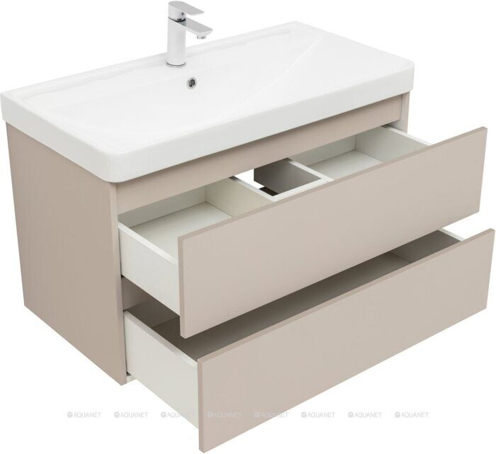 Вега 2.0 90 тумба бежевая для ванной комнаты 2 ящика Aquanet