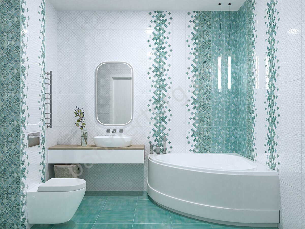 Calypso 1 декор бирюзовый глянцевый 20х50см Azori