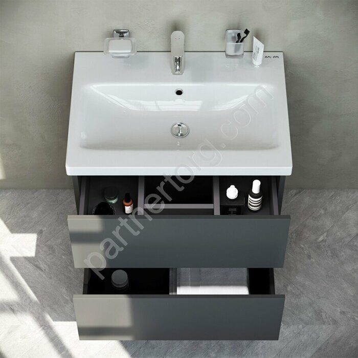 Gem тумба под раковину подвесная 60 см 2 ящика push-to-open графит матовый M90FHX06022GM