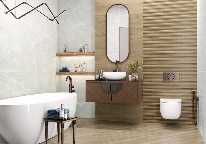 Woodstyle Oak Strip Delacora настенная плитка светло-коричневая матовая рисунок рейки 30х90см