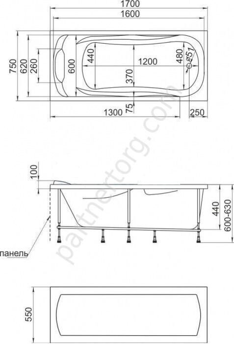 Дипса ванна акриловая 170х75 см MarkaOne
