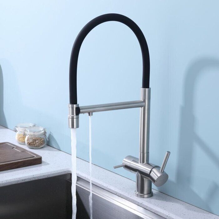 S70.63.05 Splenka Смеситель для кухни со съемным изливом и подключением фильтра питьевой воды, сатин