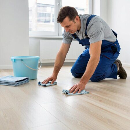 сделай изображение рабочего который чистит ламинат