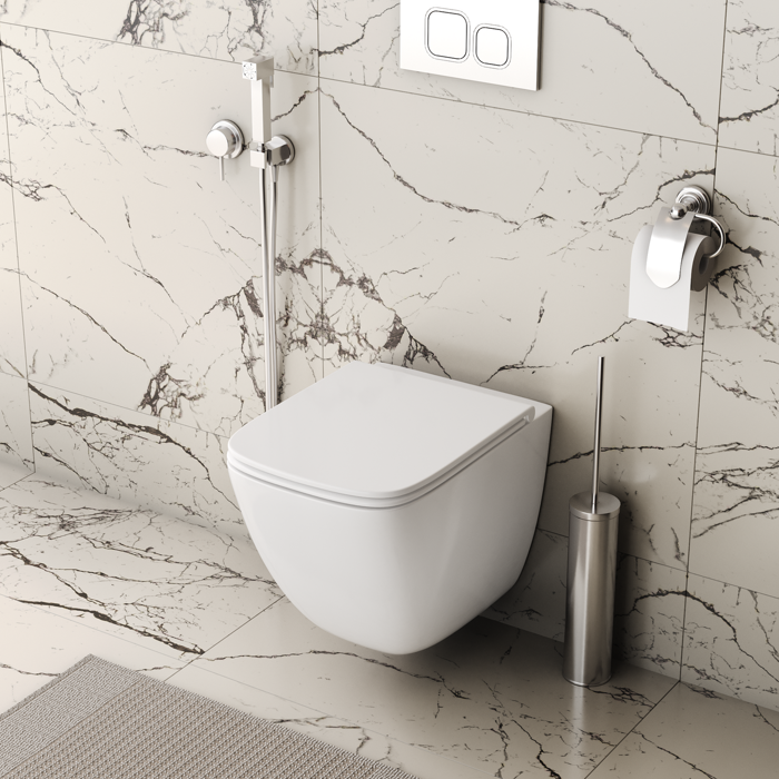 Унитаз подвесной закрытое дно безободковый со смывом Торнадо с сидением микролифт GR-4497SQC