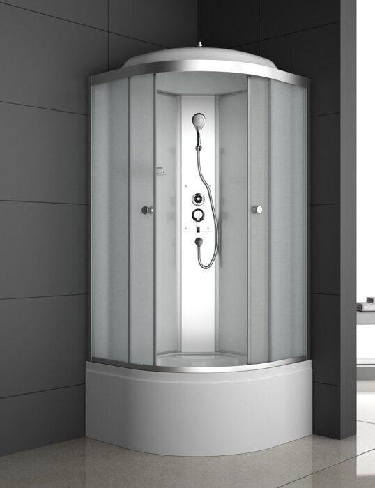 ODA-8402 душевая кабина угловая полукруглая 100х100, матовое стекло, глубокий поддон