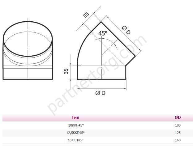 Колено 45 пластмассовое для круглых каналов  ККП, D 160 мм