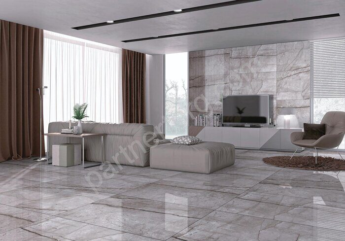 Obsidian Moss Gray серый полированный керамогранит 60х120см Laparet