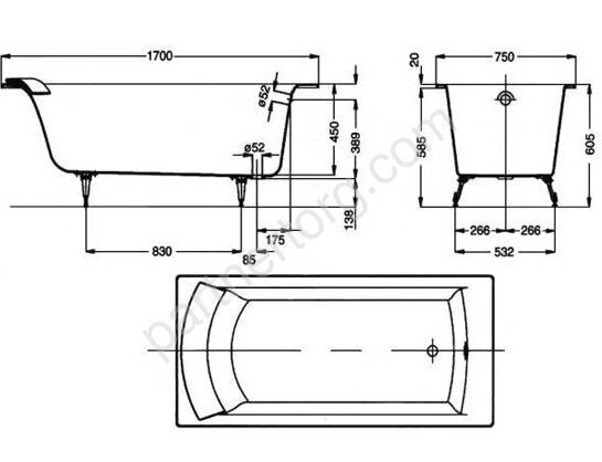 Biove 170x75 Jacob Delafon ванна чугунная E2930-00