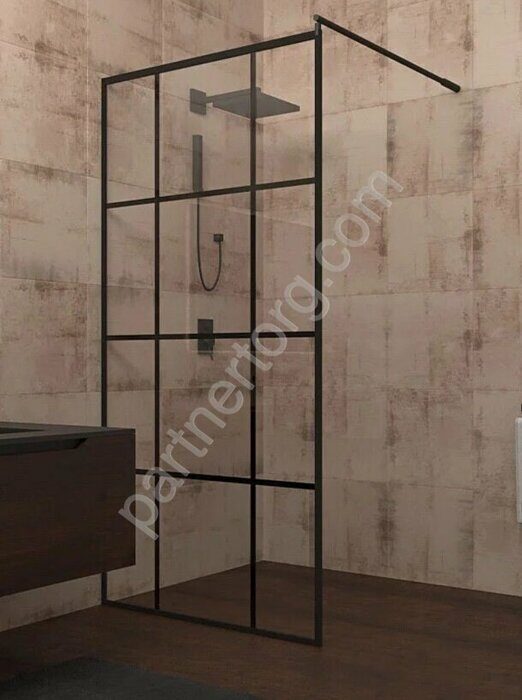 Veconi KR-80  душевая перегородка, профиль черный алюминий, стекло 6 мм