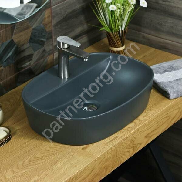 Раковина накладная  темно-серая матовая 320356MDG-805 51х39х12см