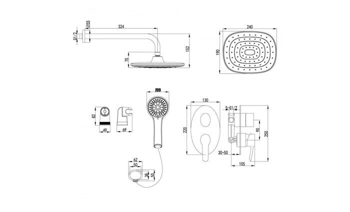 Atlantiss LM3229C, душевая система скрытого монтажа с тропическим душем без излива, хром Lemark