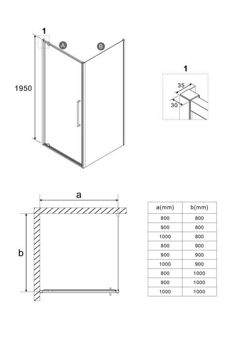 Niagara NG-66-9A-A90-34, душевое ограждение, дверь распашная, 90х90х195 см, прозрачное стекло 6 мм, профиль хром