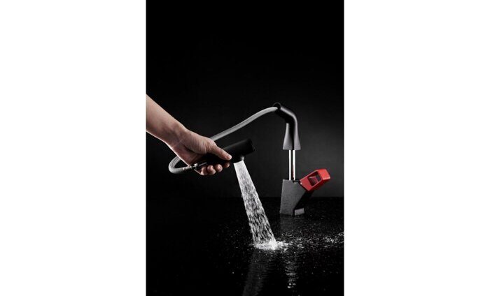 Soul LM6008BR смеситель для кухни с гибким изливом, красный-черный Lemark