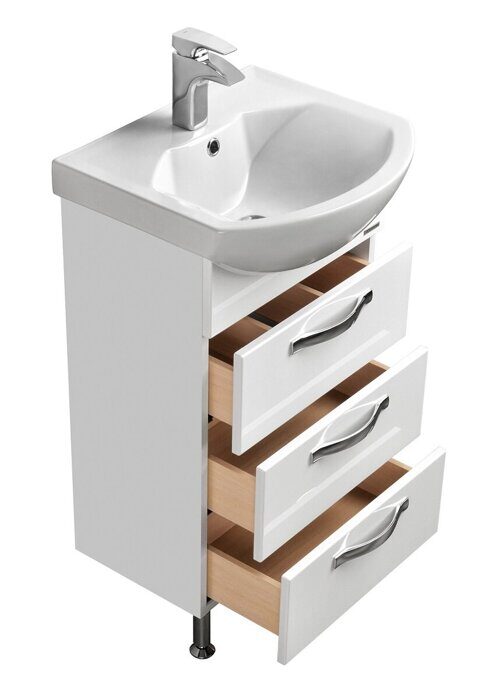 Ария 50 Н см тумба напольная белая для ванной комнаты с раковиной Смайл 50 Aquaton