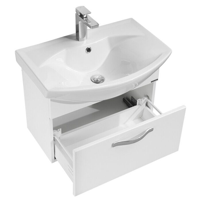 Ария 65 см тумба подвесная белая для ванной комнаты с раковиной Смайл 65 Aquaton