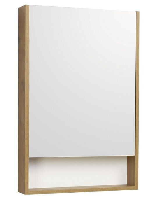 Сканди 55 см зеркальный шкаф подвесной белый/дуб рустикальный для ванной комнаты Aquaton