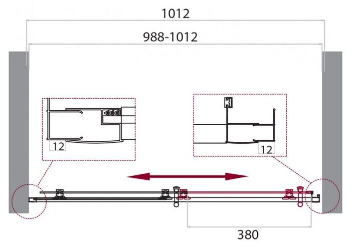 BelBagno UNO-195-BF-1-100-P-Cr душевая дверь 100х195см раздвижная, стекло рифленое, профиль хром