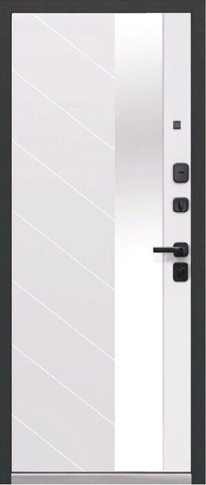 Luxor 2МДФ Пирамида зеркало дверь входная Сатин графит,  ЭМАЛИТ БЕЛЫЙ, встроенное зеркало в пол