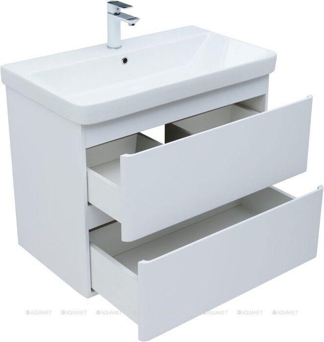 Эмбер 80 тумба белая матовая для ванной комнаты 2 ящика с раковиной-столешницей 80 cm (URBAN) Sanovit Aquanet
