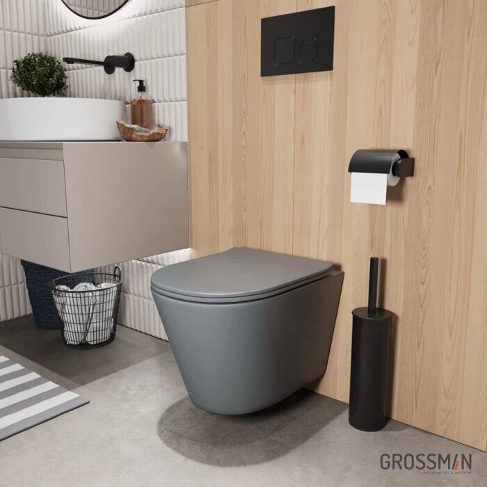 Grossman GR-4477GMSQ подвесной безободковый унитаз серый матовый с сидением Торнадо