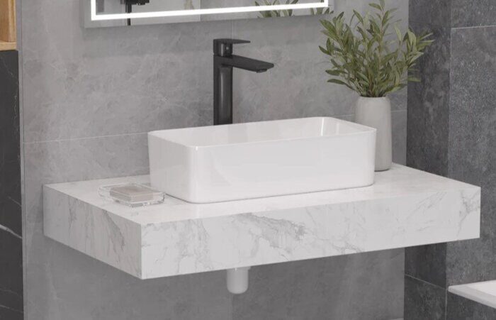 Unit 80 Velvex столешница под раковину белый мрамор для ванной комнаты