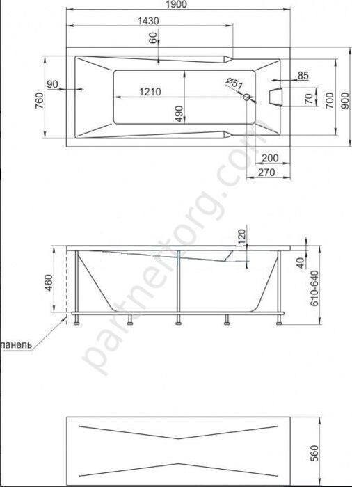 Рагуза ванна акриловая 190х90 см MarkaOne