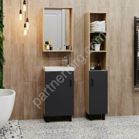 Тимбер 45 серый матовый/дуб сонома напольная тумба для ванной комнаты Onika с умывальником Фостер-45