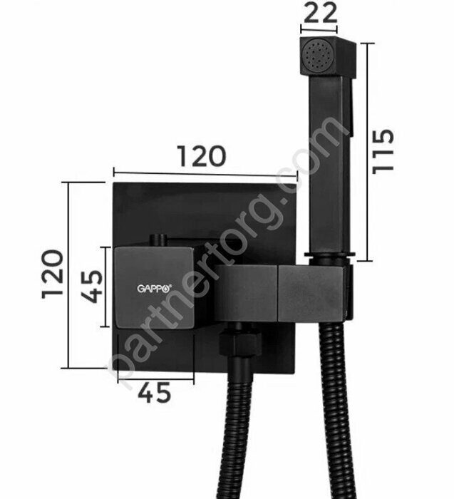 Jacob Gappo G7207-60 смеситель с гигиеническим душем черный с термостатом