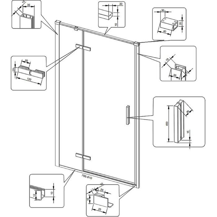 Veconi Vianno VN-73 душевая дверь 80х195 см, хром, стекло прозрачное