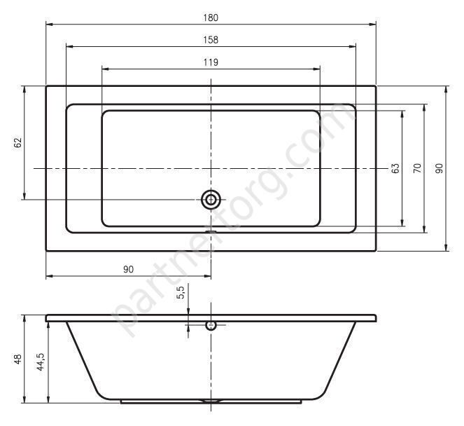 Луссо прямоугольная акриловая ванна Riho 180х90 см