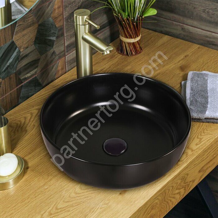 Azario черная ультра тонкая раковина настольная 38,5х38,5х14 XML4003