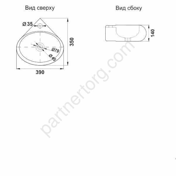 Раковина накладная/подвесная угловая E604-805 39х37х14см