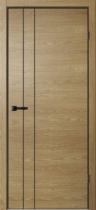 N02 ПГ Neo FlyDoors дверь межкомнатная дуб европейский с алюминиевой кромкой черной