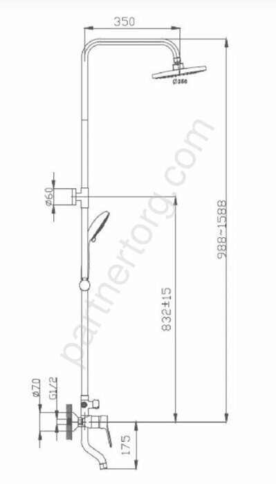 HB2423 душевая система с верхним душем, смесителем и ручной лейкой, хром Haiba