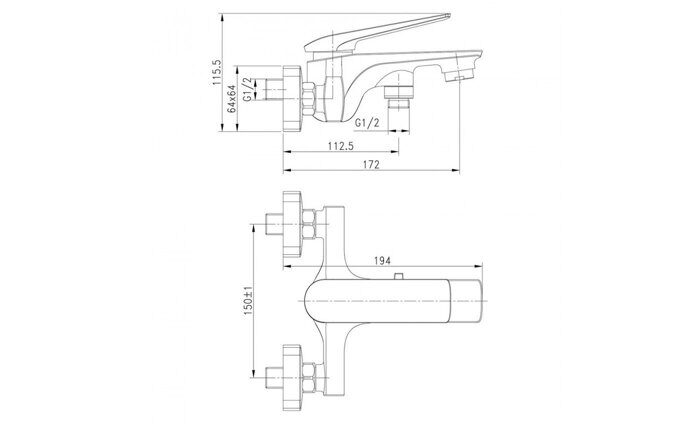 Allegro LM5914CW смеситель для ванны и душа с коротким монолитным изливом, хром Lemark