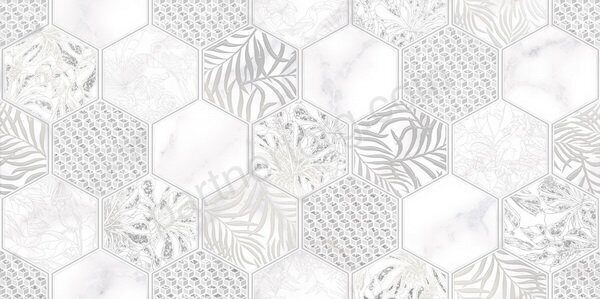 Grigio декор белый глянцевый гексагоны 25х50см Alma Ceramica DWU09GRG027